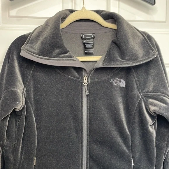 The North Face Polartec Osito Lux Velour Zip Up Jacket Womens Size Medium Gray